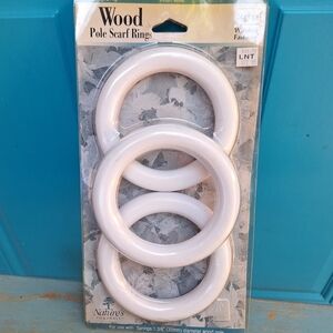 Curtain Rings Wood Pole Scarf Holders 3 Extra Large Rings for Rod White NEW box